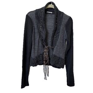 Y2K Shirt Passion Cardigan Womens Silk Wool Open Front Gray Black Fairy Grunge